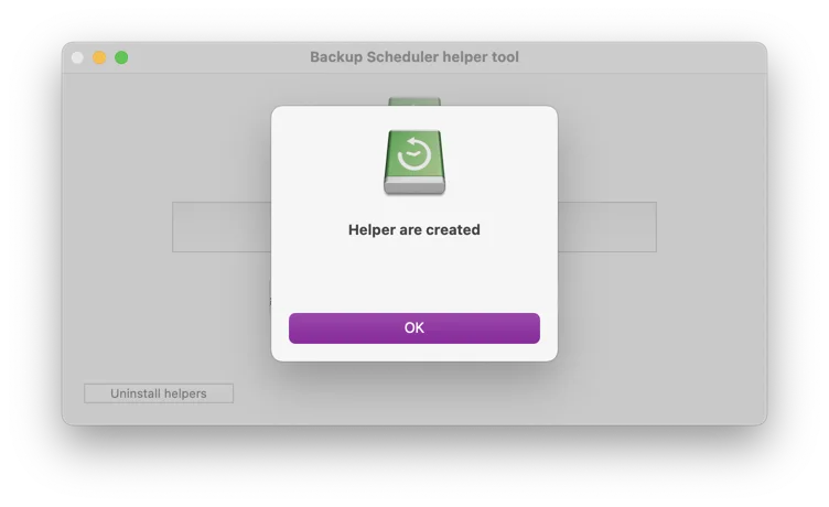 Confirmation that the helper was installed