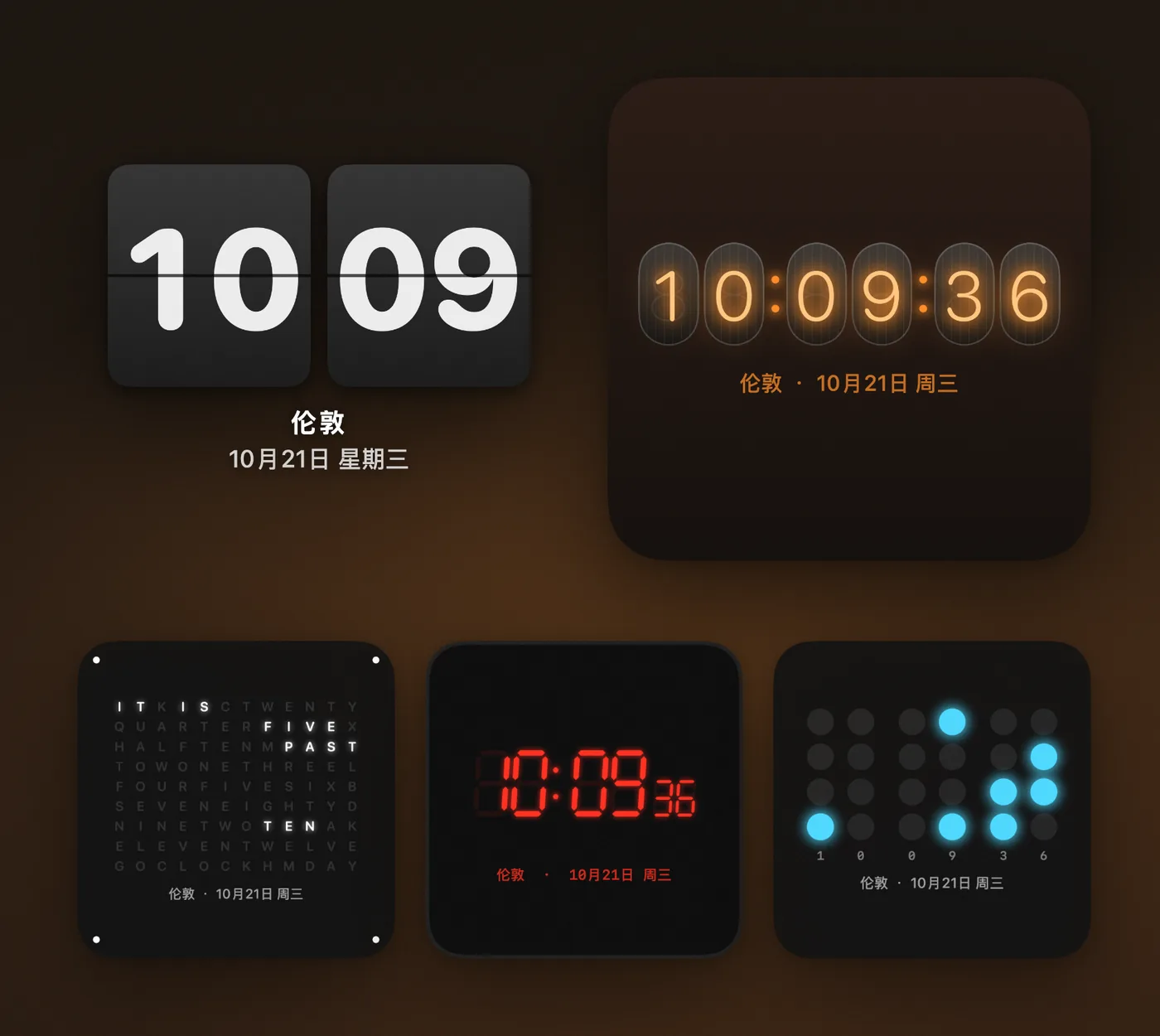 翻页、辉光管、文字、LED 和二进制时钟设计